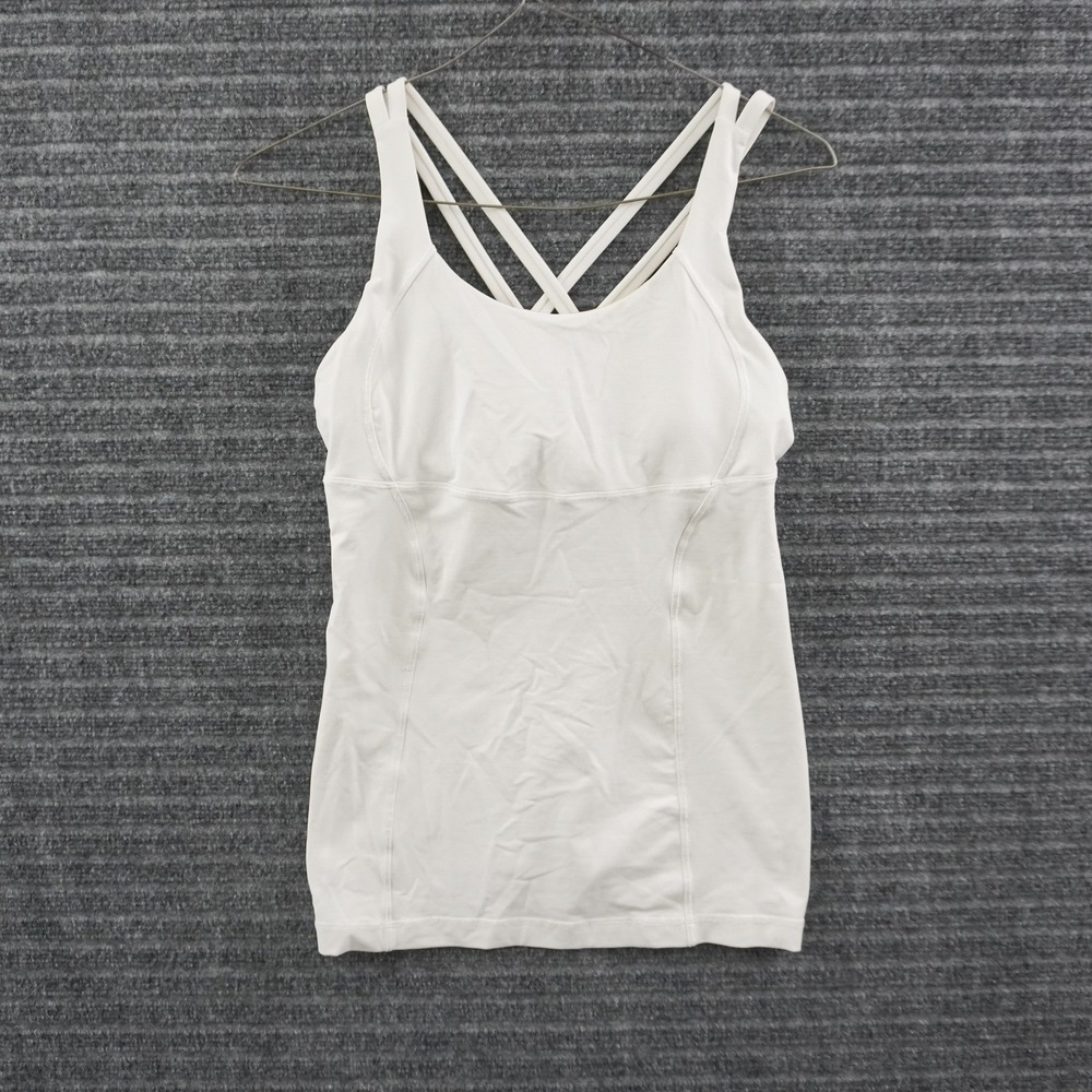 Lululemon Tank Top Womens 4 White Strappy Racerback Built-in Bra Activewear